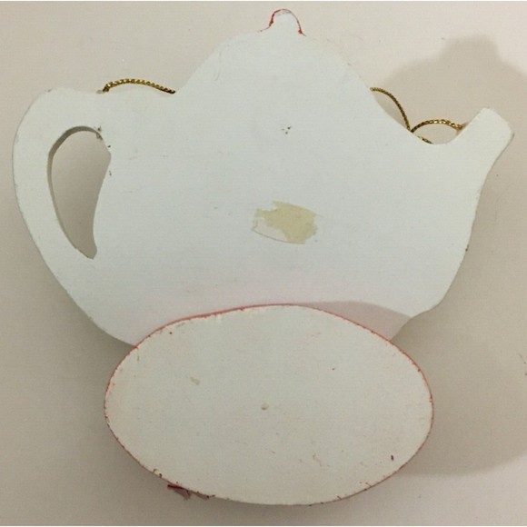 Rare One of A Kind Handmade TEAPOT CHRISTMAS ORNAMENT Wood 4" Collectible - Picture 4 of 9